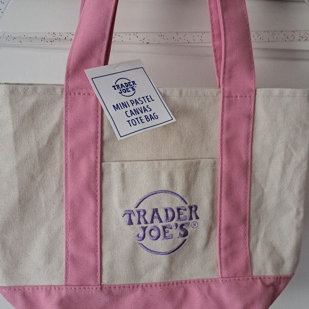 Trader Joe's Pink & Cream Canvas Mini Tote
